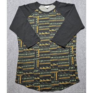 LuLaRoe Randy T-Shirt Womens L Black Abstract 3/4 Sleeve Stretch New